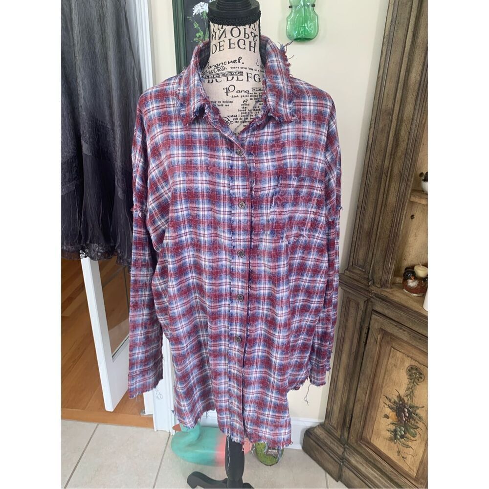 La Miel Button Down Frayed Flannel